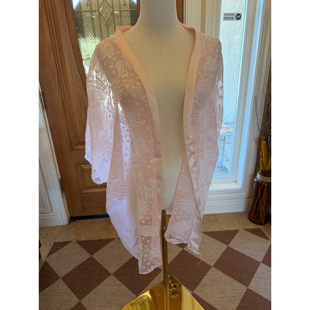 Vintage Amaretta Pink Burnout Shell Polka Dot Kimono Robe Made in USA Medium